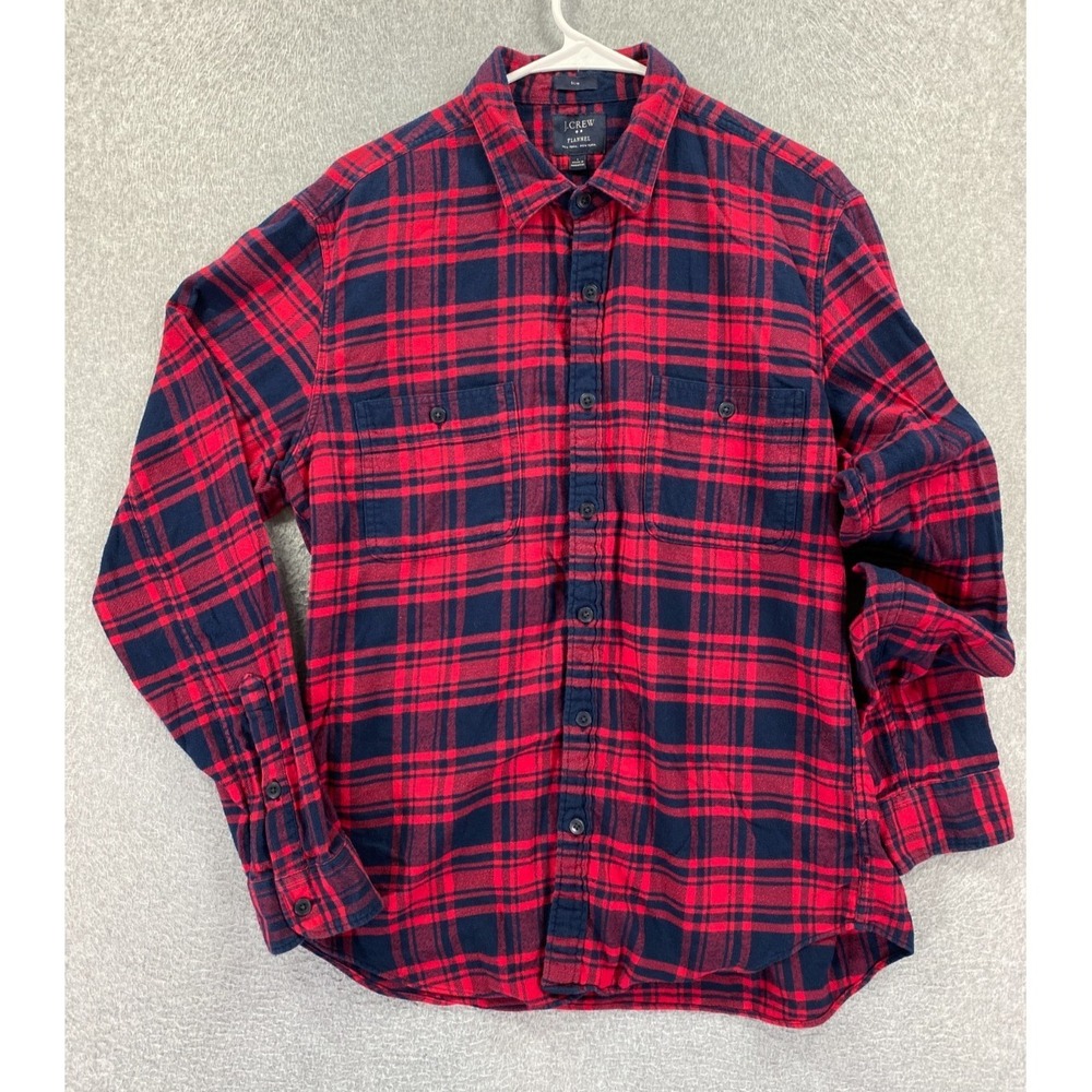 J. Crew Slim Fit Flannel Shirt Mens Large Red Black Buffalo Plaid Long Sleeve